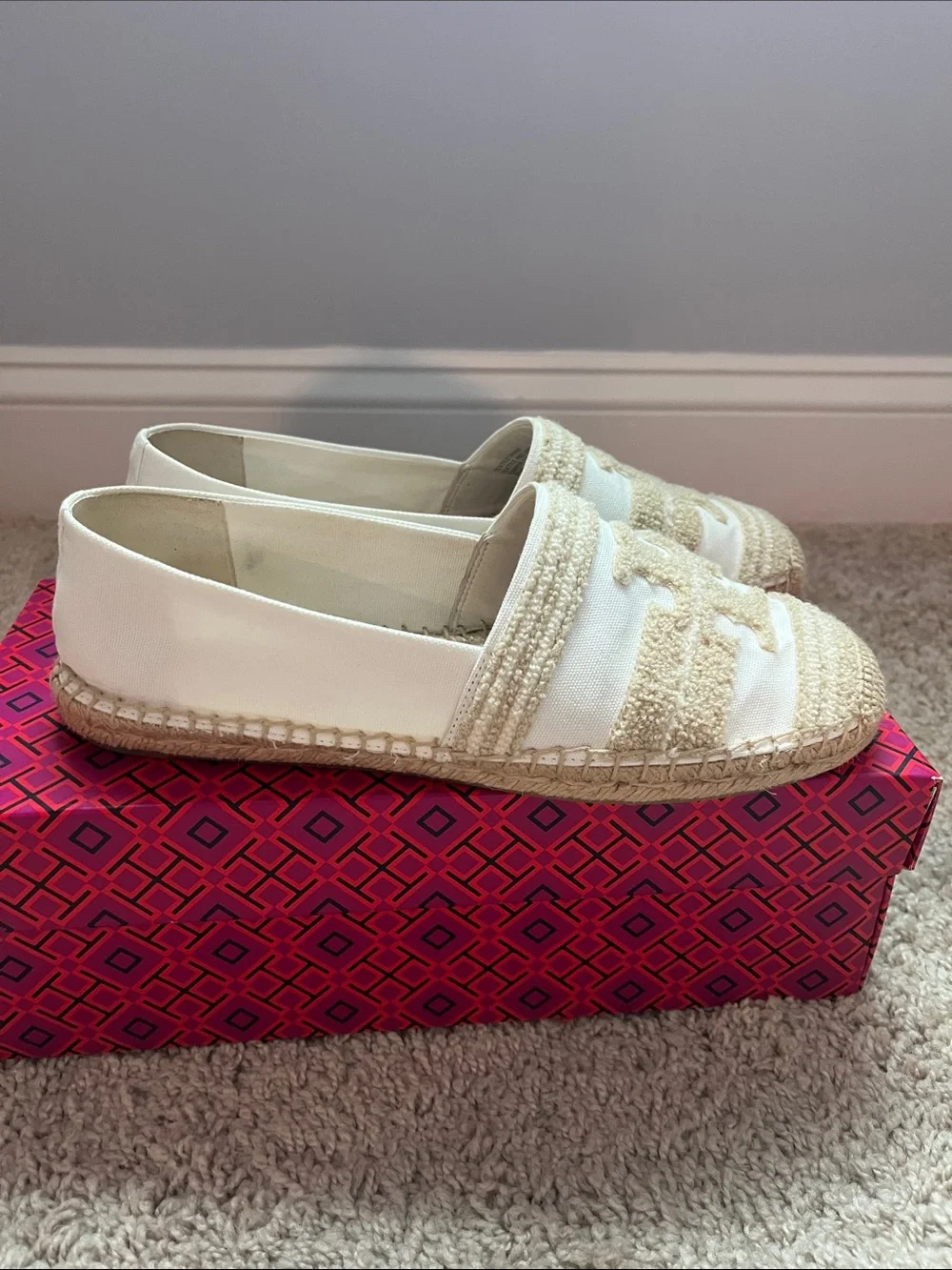 Tory Burch Cream Woven Espadrille Loafers